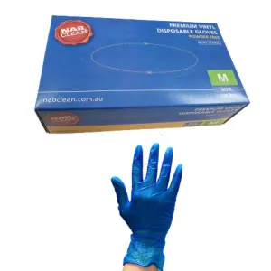 100Pcs Premium Vinyl Disposable Gloves Blue Powdered Powder Free Medium / Large