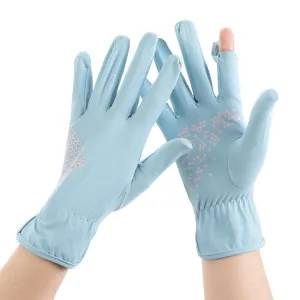 1pair Driving Sunscreen Anti-ultraviolet Thin Summer Ice Silk Dew Finger Non-slip Riding Gloves Free Size(Sky Blue)