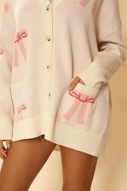 All over bow knit cardigan *Online Only*