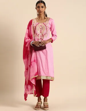 Baby Pink Cotton Blend Suit Pant