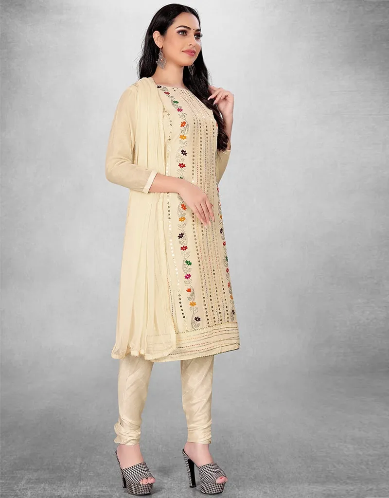 Beige Chanderi Chudidar Suit