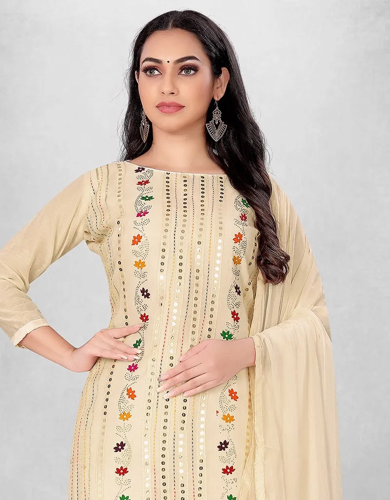 Beige Chanderi Chudidar Suit