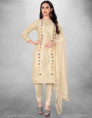 Beige Chanderi Chudidar Suit