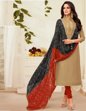 Beige Chanderi Cotton Chudidar Salwar Suits