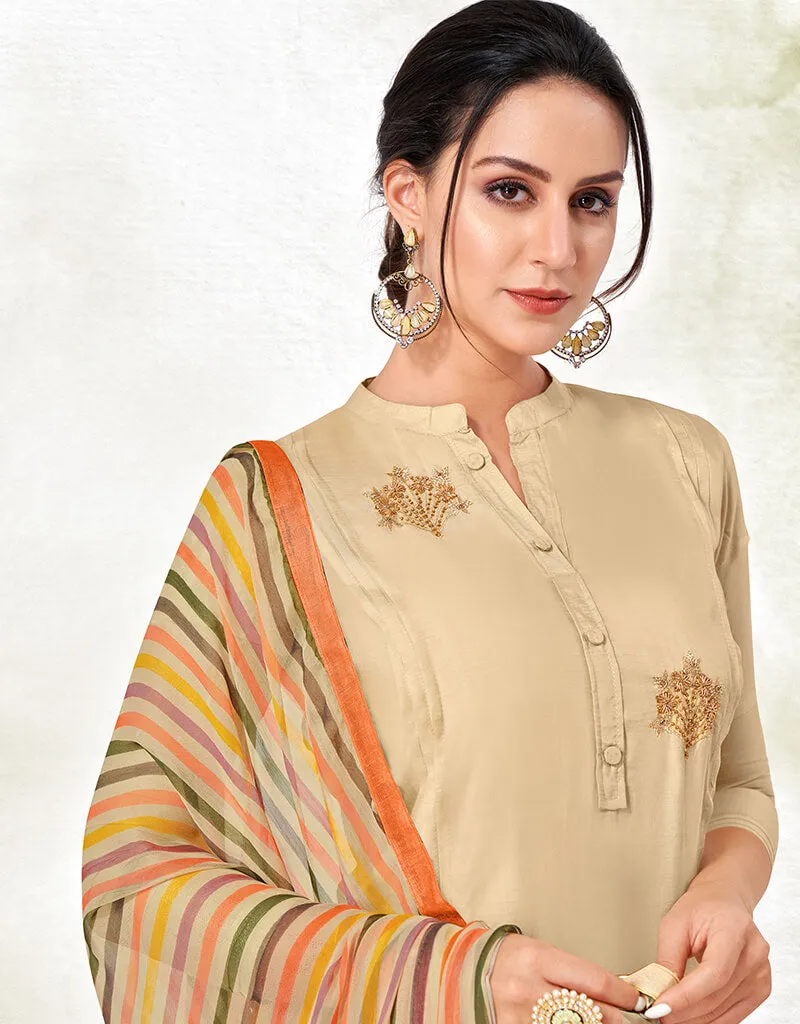 Beige Chanderi Cotton Chudidar Suit