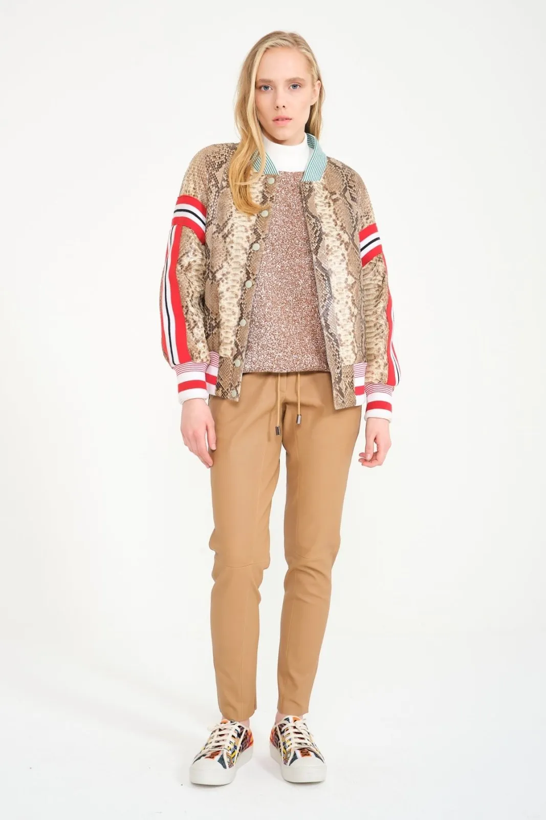 Beige Python Leather Jacket