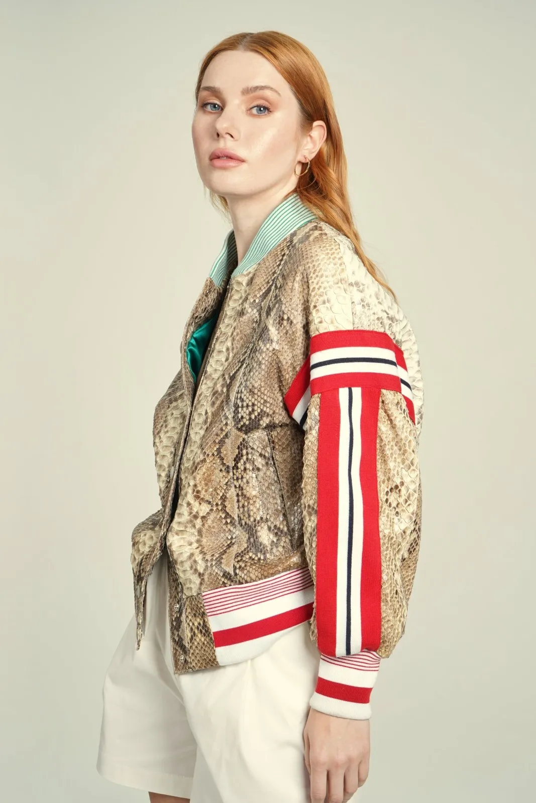 Beige Python Leather Jacket