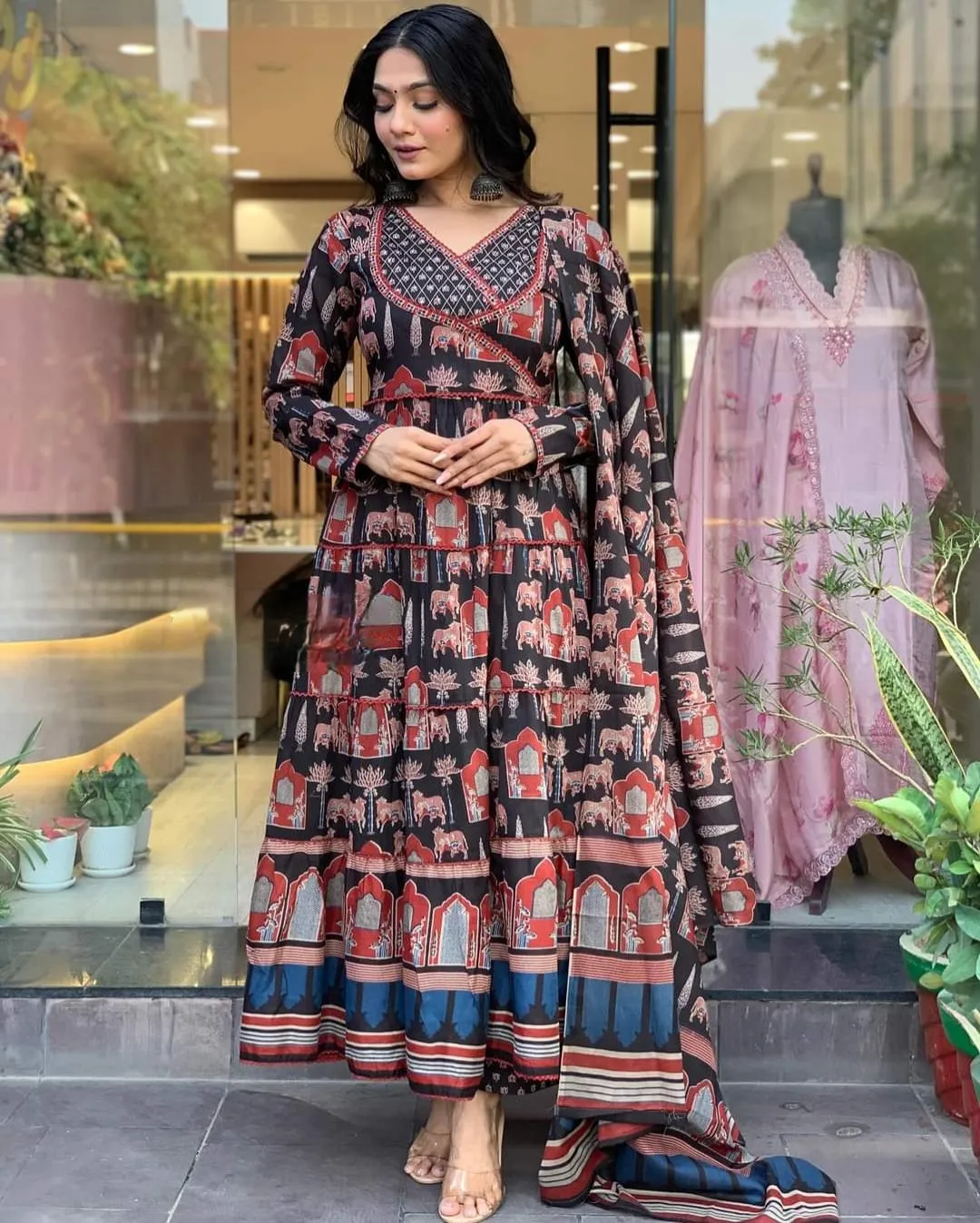 Black Attractive Looking Readymade Pant Suit With Designer Printed Embroidery Work