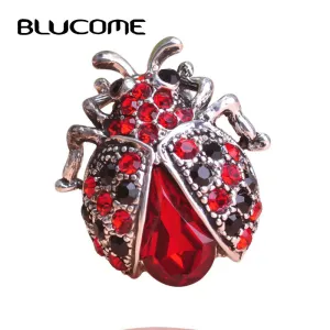 Blucome Silver Plated Red Ladybug Women Lovely Insect Scarf Jewelry Clips Pins Rhinestone Crystal Paved Small Cute bijoux broche