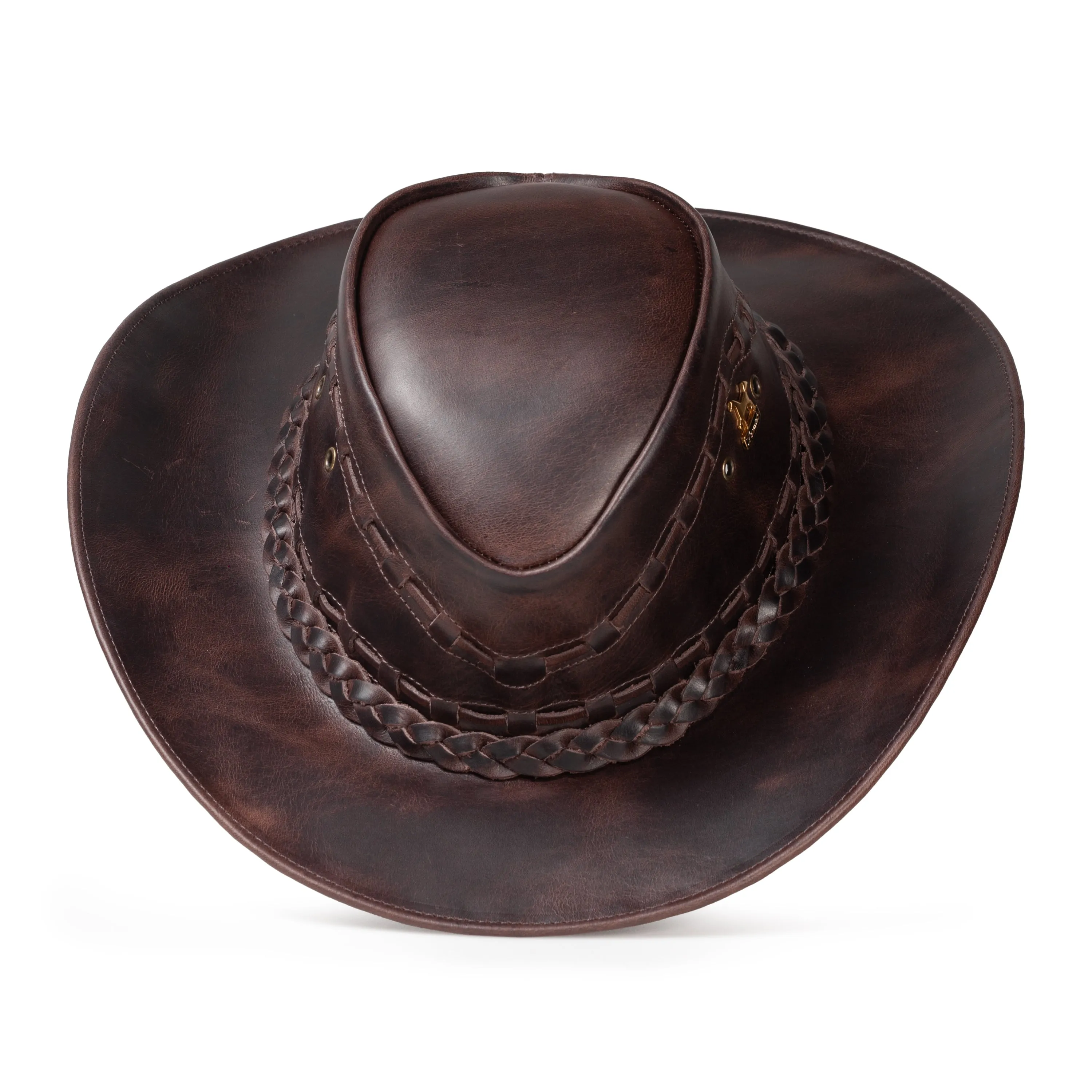 Brunello's Western Leather Hat in Tobacco Fossil