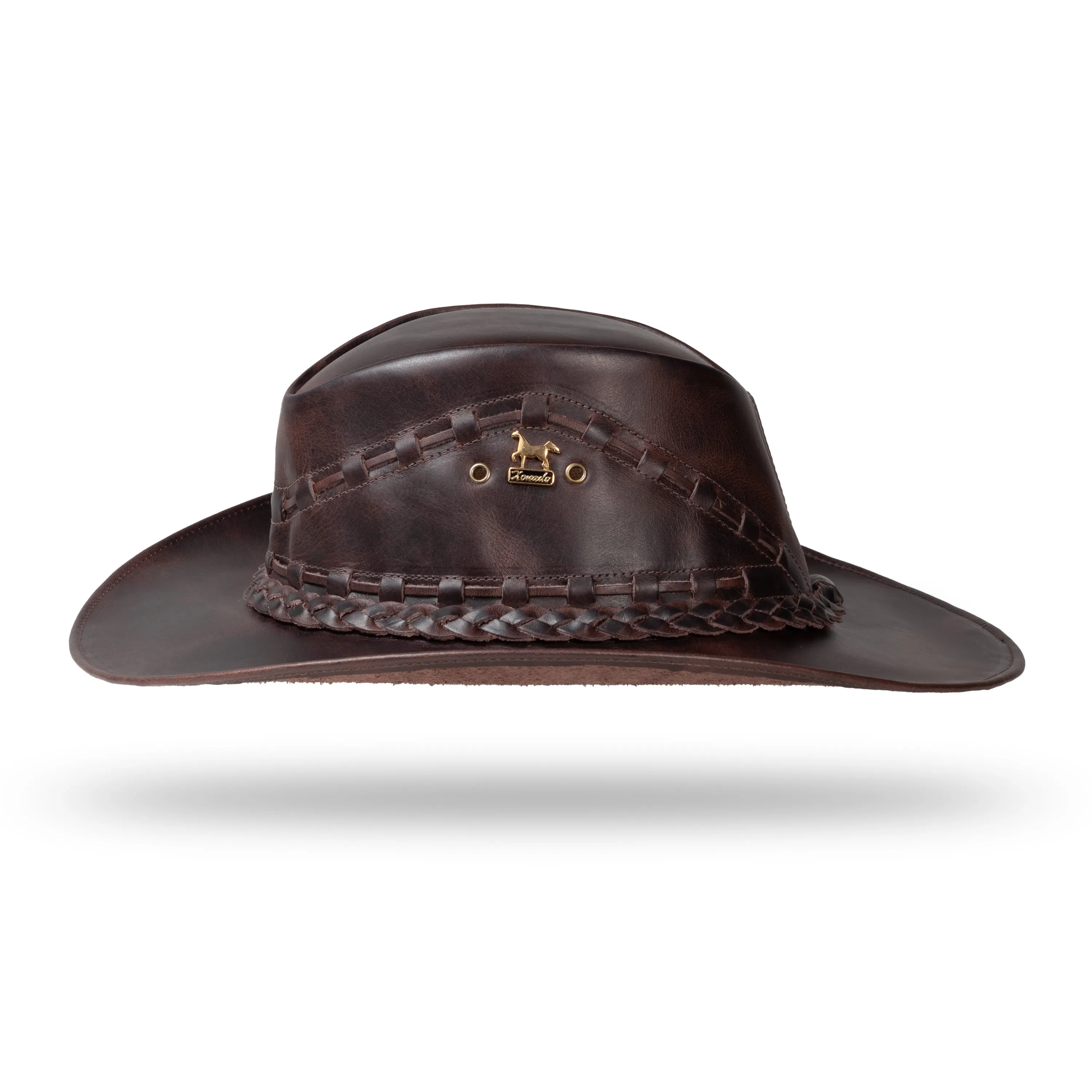 Brunello's Western Leather Hat in Tobacco Fossil