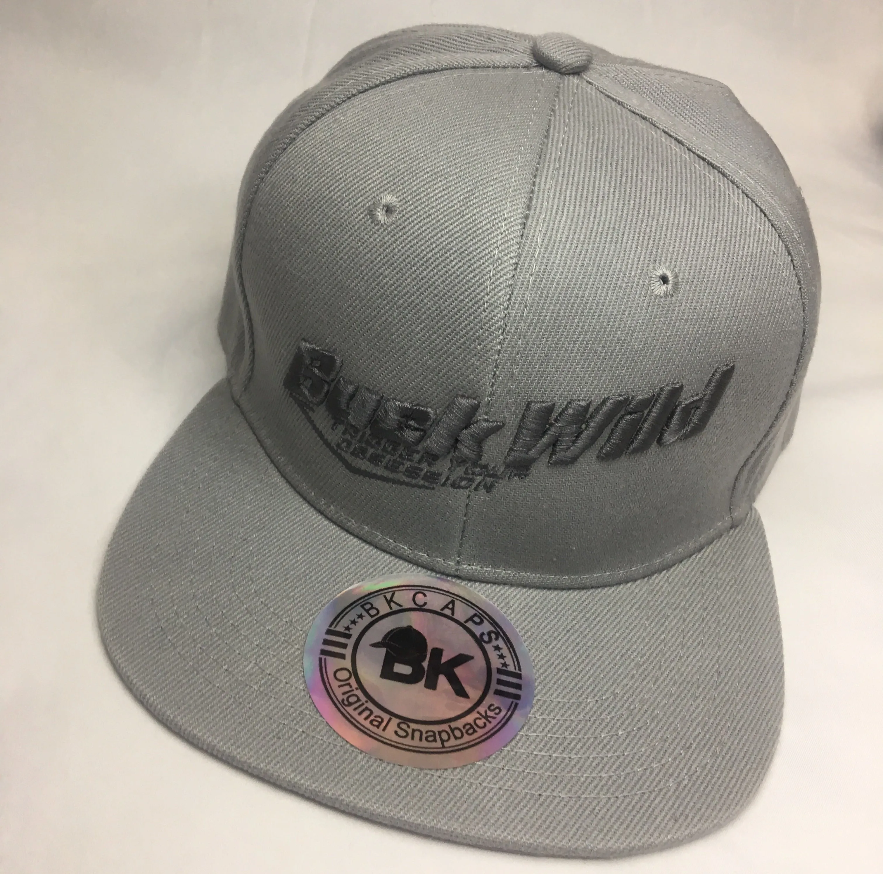 Buck Wild Flat Bill Hat in Gray with Gray Snap Back Hat