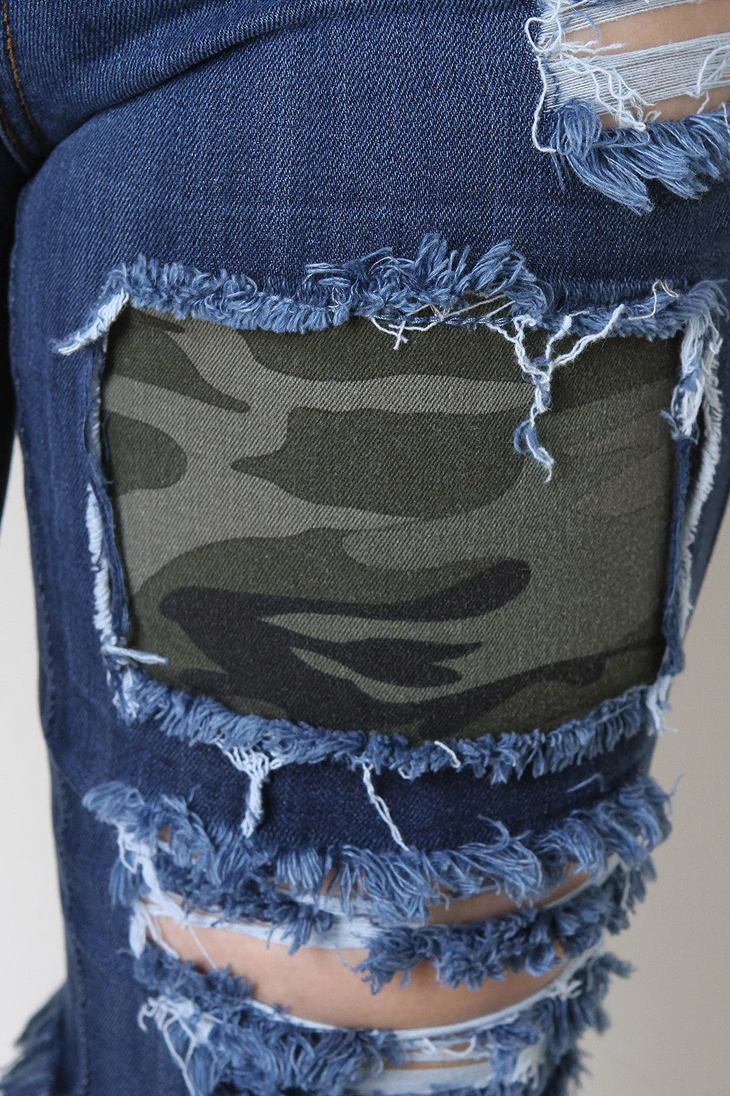 Camo Patched Denim Bermuda Shorts