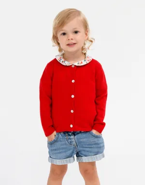 Classic Girls Crew Neck Cashmere Cardigan in Cherry