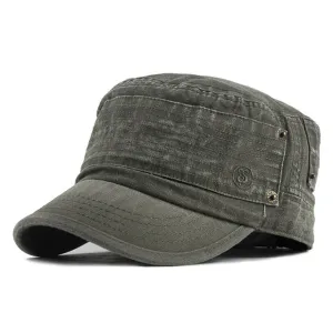 Classic Vintage Flat Top Washed Adjustable Fitted Military  Cap