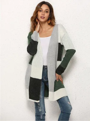 Color Matching Knitting Long Sleeves Cardigans Tops