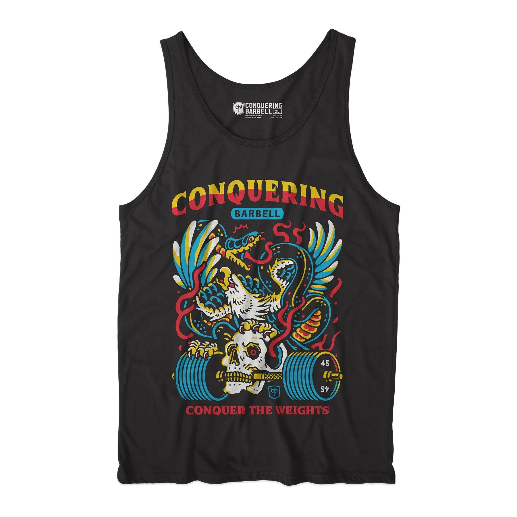 Conquer The Weights - Air Raid - on Black tank top