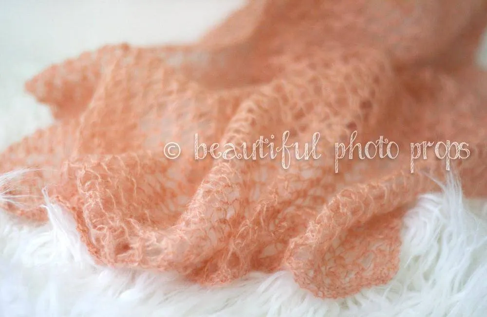 Coral Pink Mohair Knit Wrap