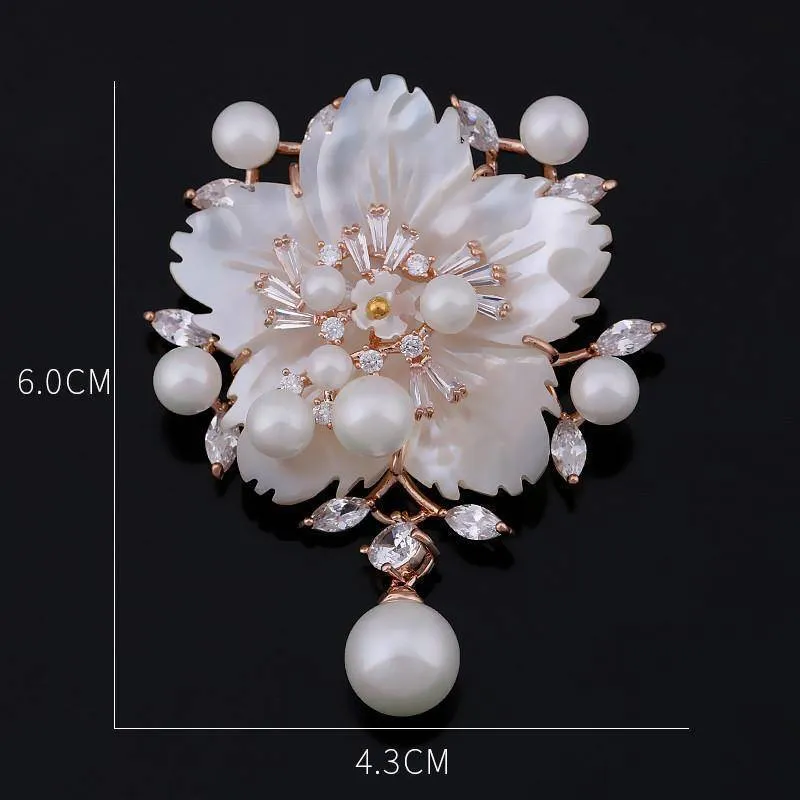 Cubic Zirconia Flower With Imitation Shell Pearl