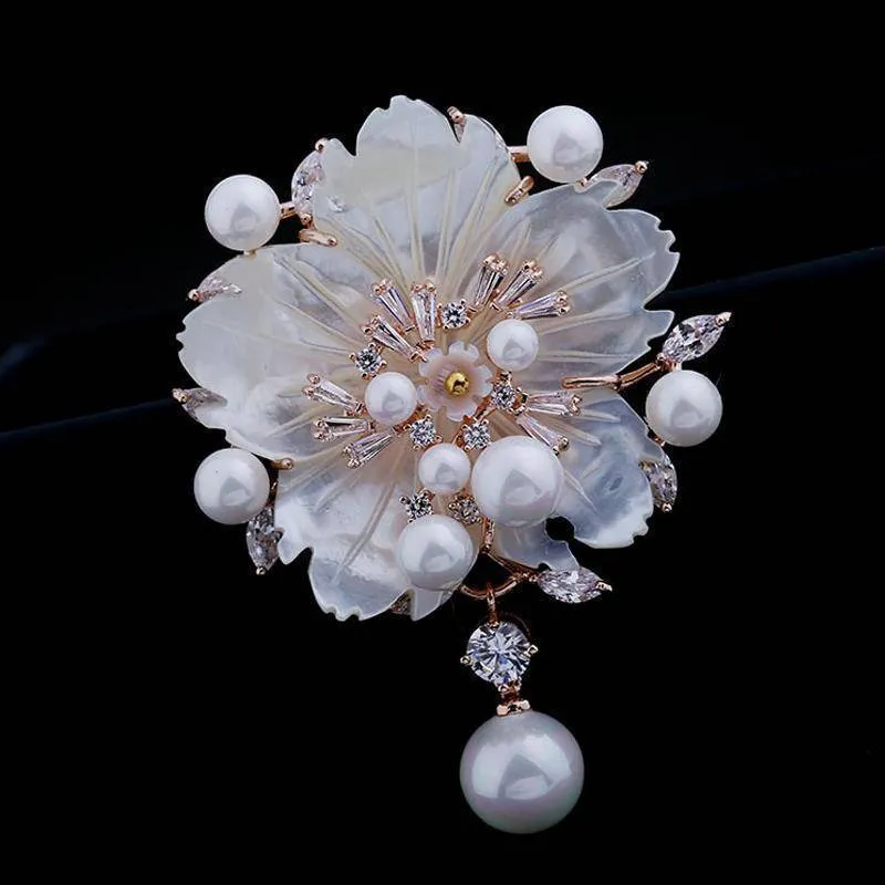 Cubic Zirconia Flower With Imitation Shell Pearl