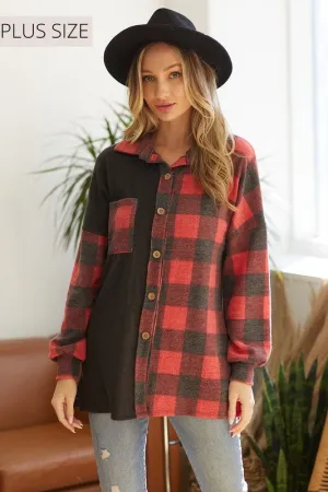 CURVY Plaid Colorblock Shacket