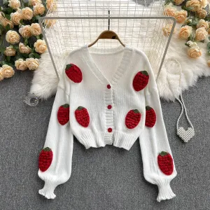 Cute cherry irregular long sleeve sweater    S594