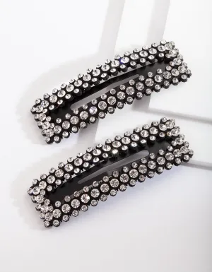 Diamante Rectangle Snap Hair Clip Pack