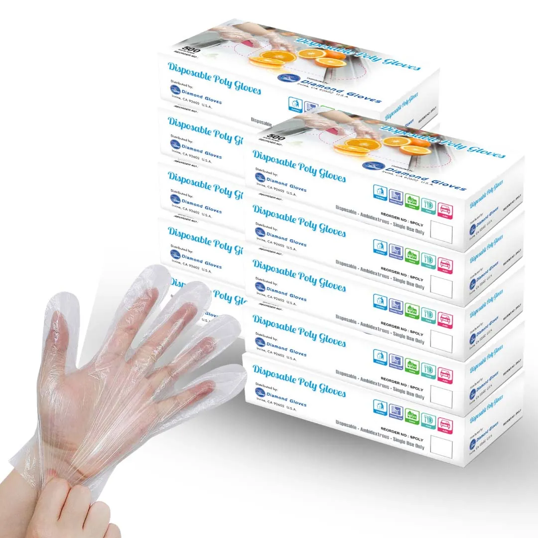 Disposable Poly Gloves Powder Free Multi-Purpose Polyethylene Gloves, 100 Cases (Bulk)