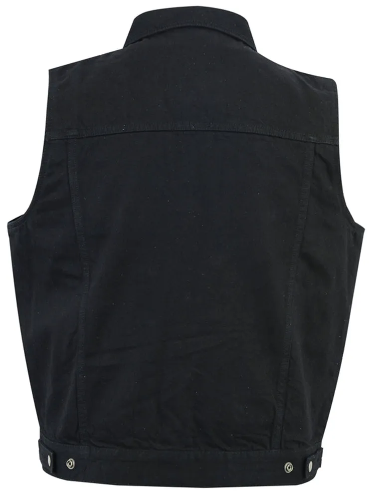 DM979BK Snap/Zipper Front Denim Vest- Black