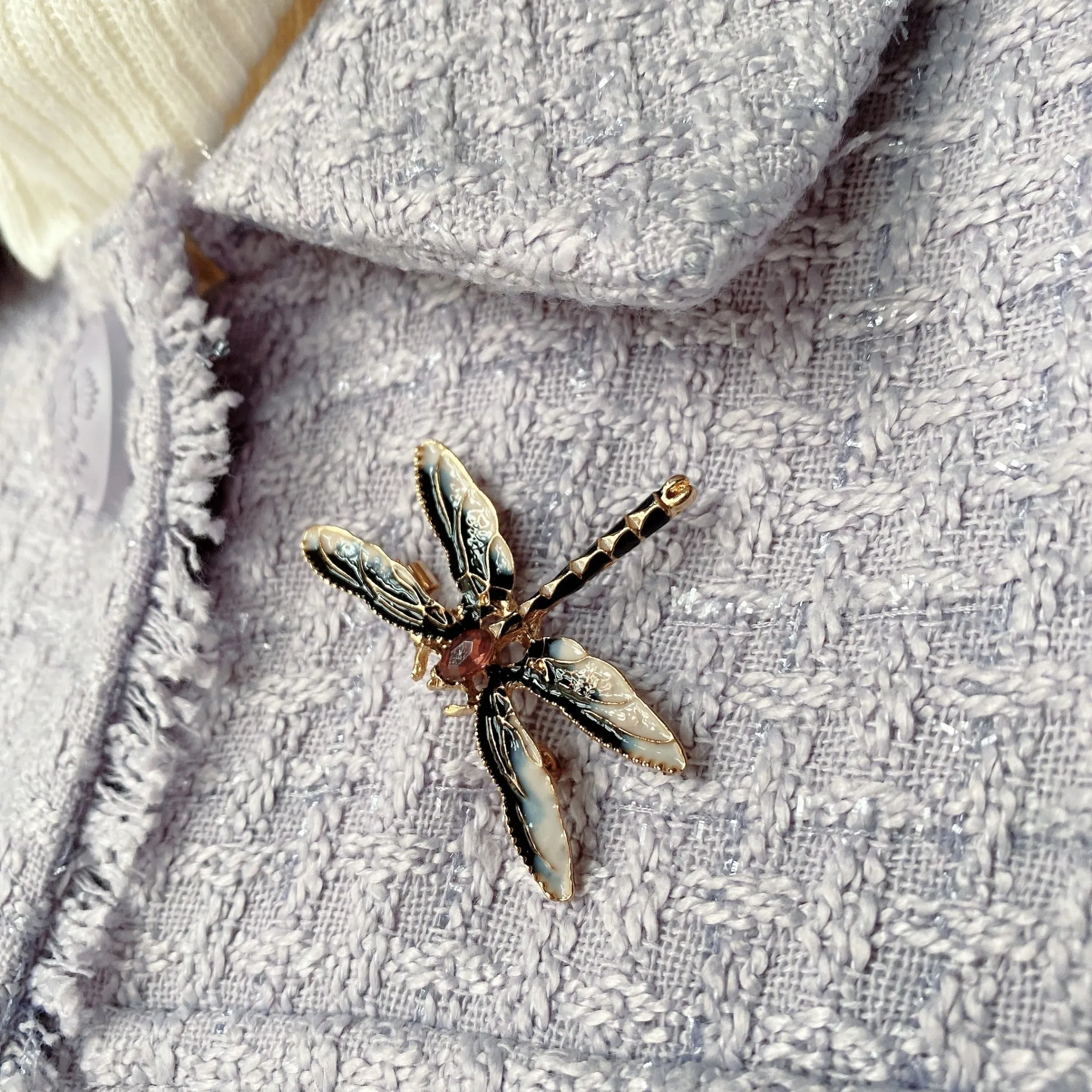 Dragonfly Brooch in Enamel with Crystal