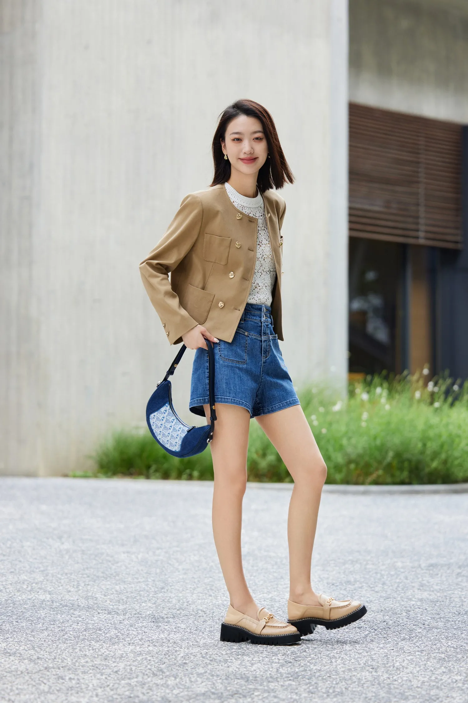 EP YAYING Vintage Cotton Linen Denim Shorts