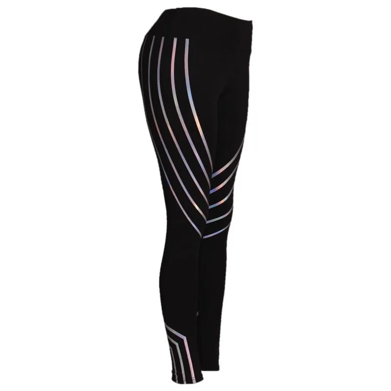 Fitness Reflective Striped Pattern Pants Gym Leggings for Women