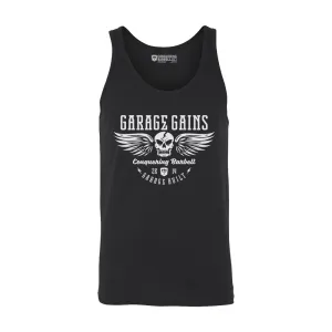 Garage Gains- on Black tank top