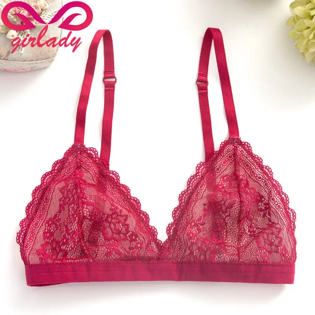 GIRLADY Sexy Women Lace Bra Luxury Cotton Mesh Bralette Lingerie Female Seamless Unpadded Red Floral Brassiere Intimates Femme