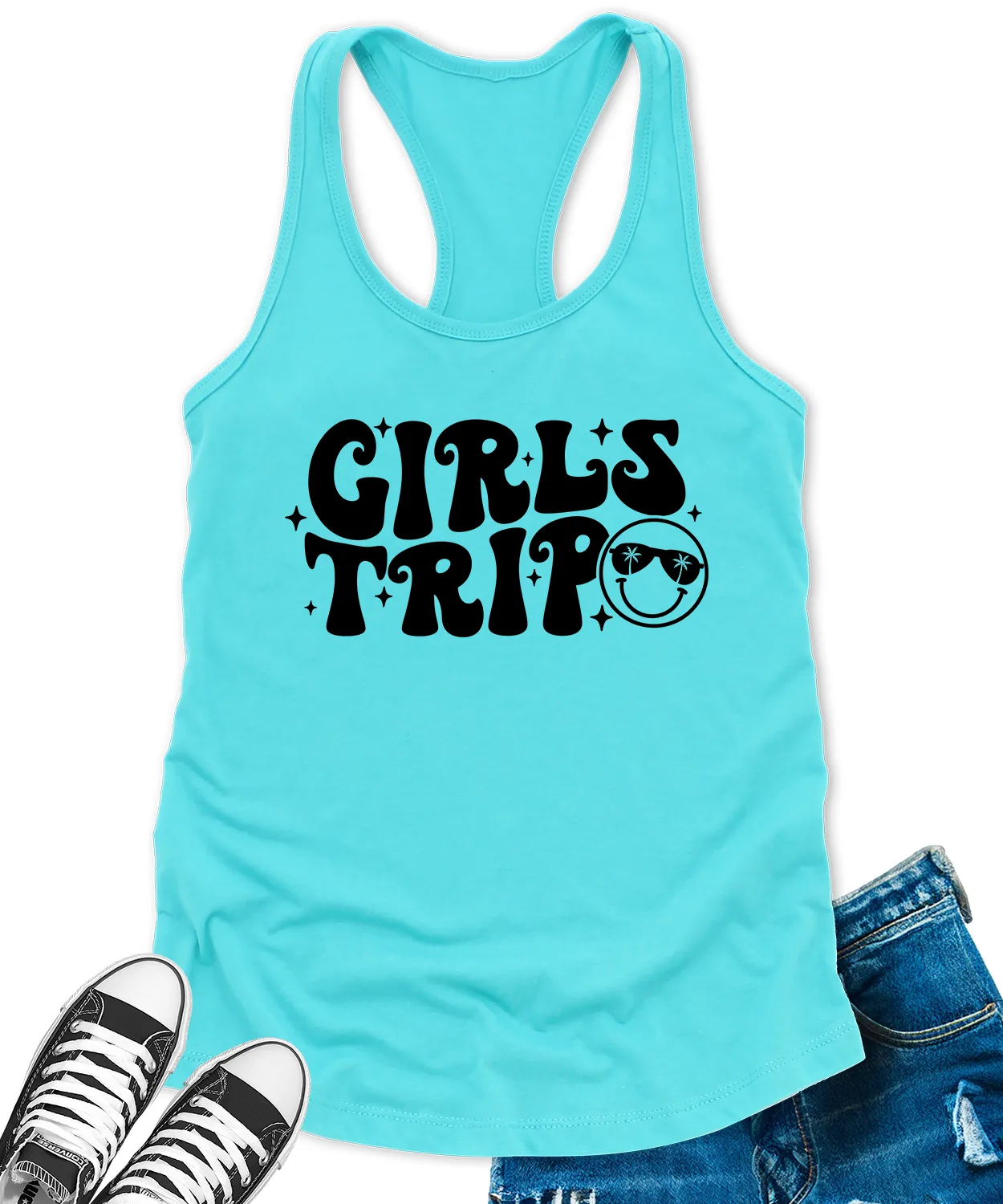 Girls Trip 2024 Tank Tops for Women Retro Letter Print Sleeveless Summer Racerback Top