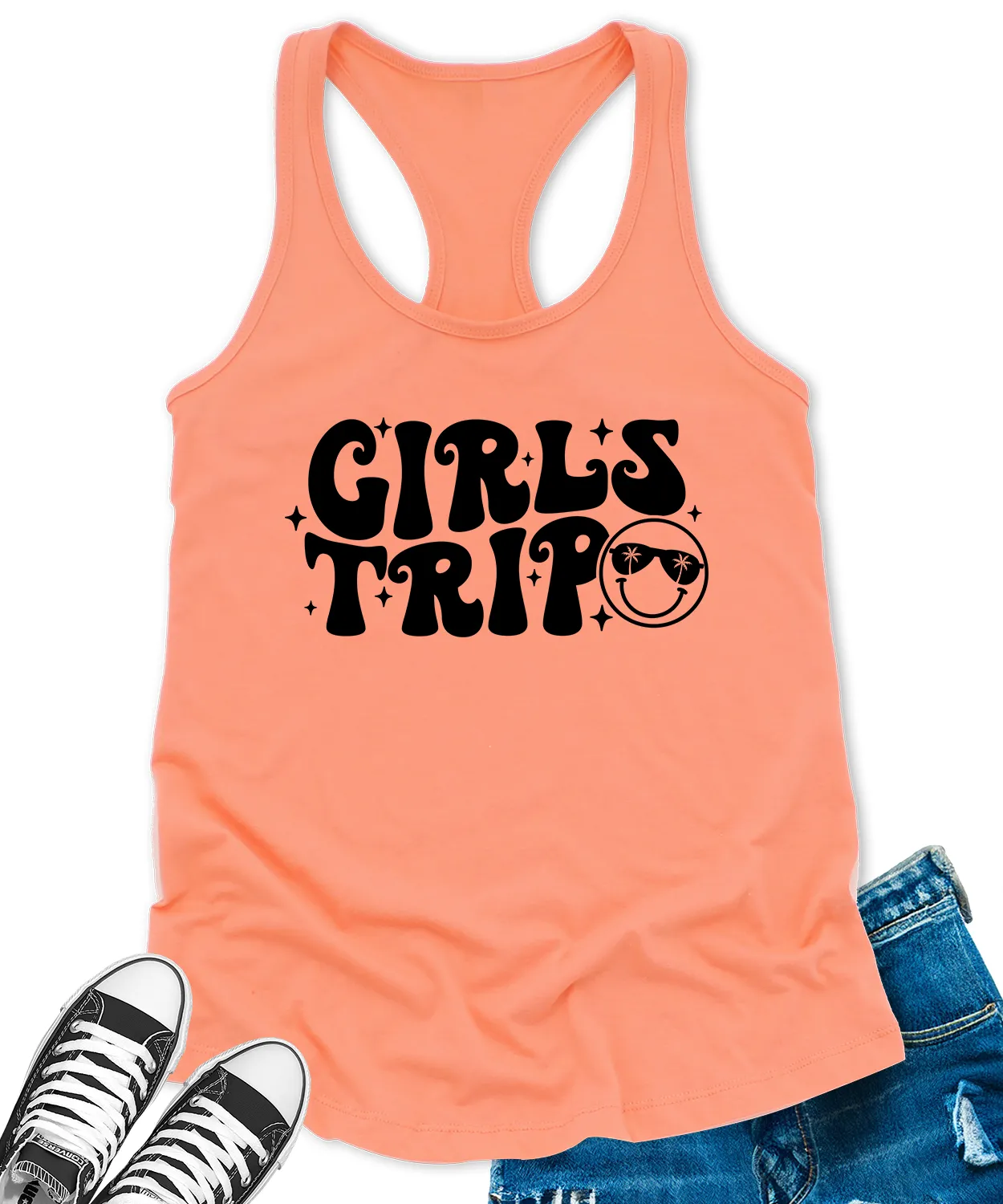 Girls Trip 2024 Tank Tops for Women Retro Letter Print Sleeveless Summer Racerback Top