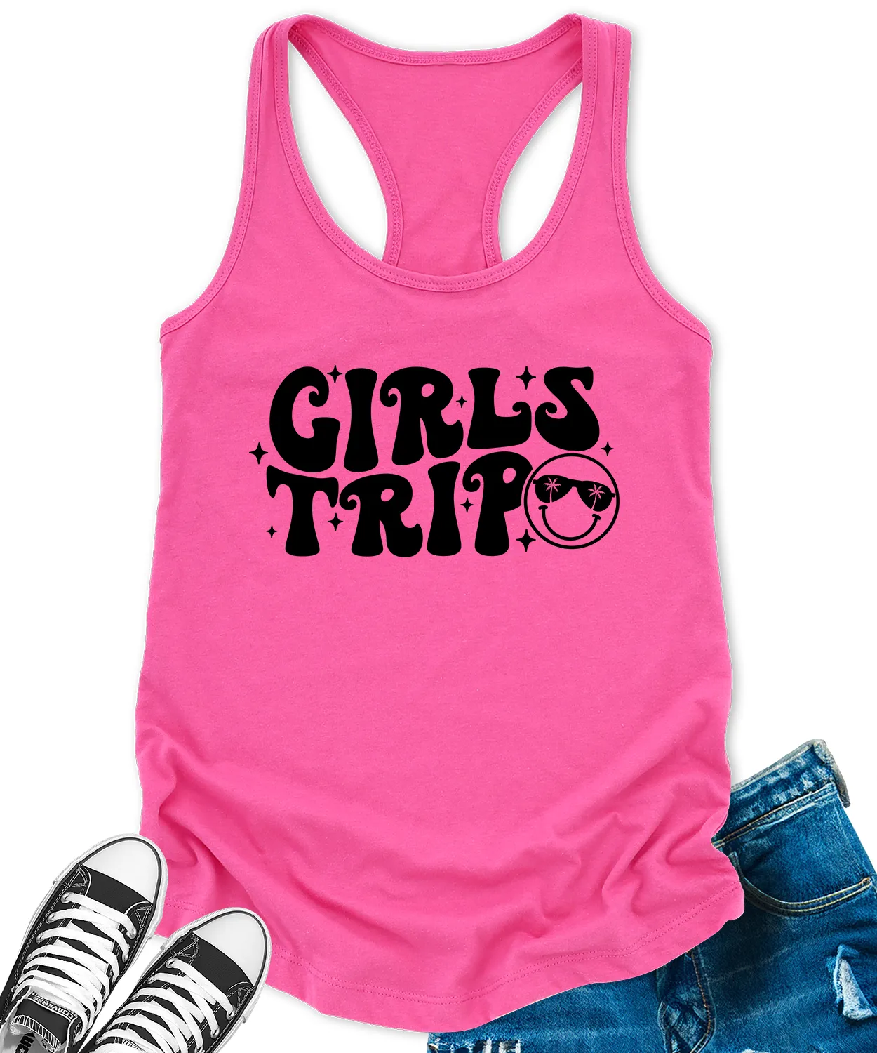 Girls Trip 2024 Tank Tops for Women Retro Letter Print Sleeveless Summer Racerback Top