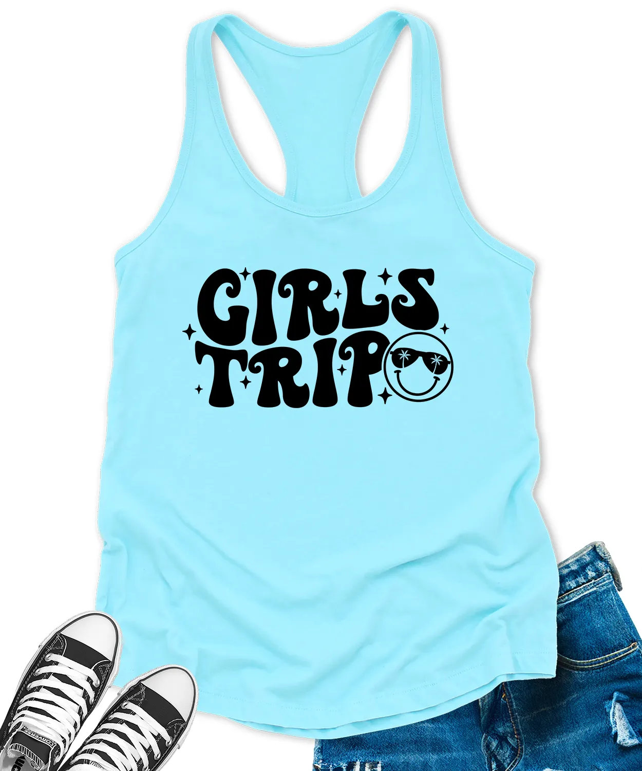 Girls Trip 2024 Tank Tops for Women Retro Letter Print Sleeveless Summer Racerback Top