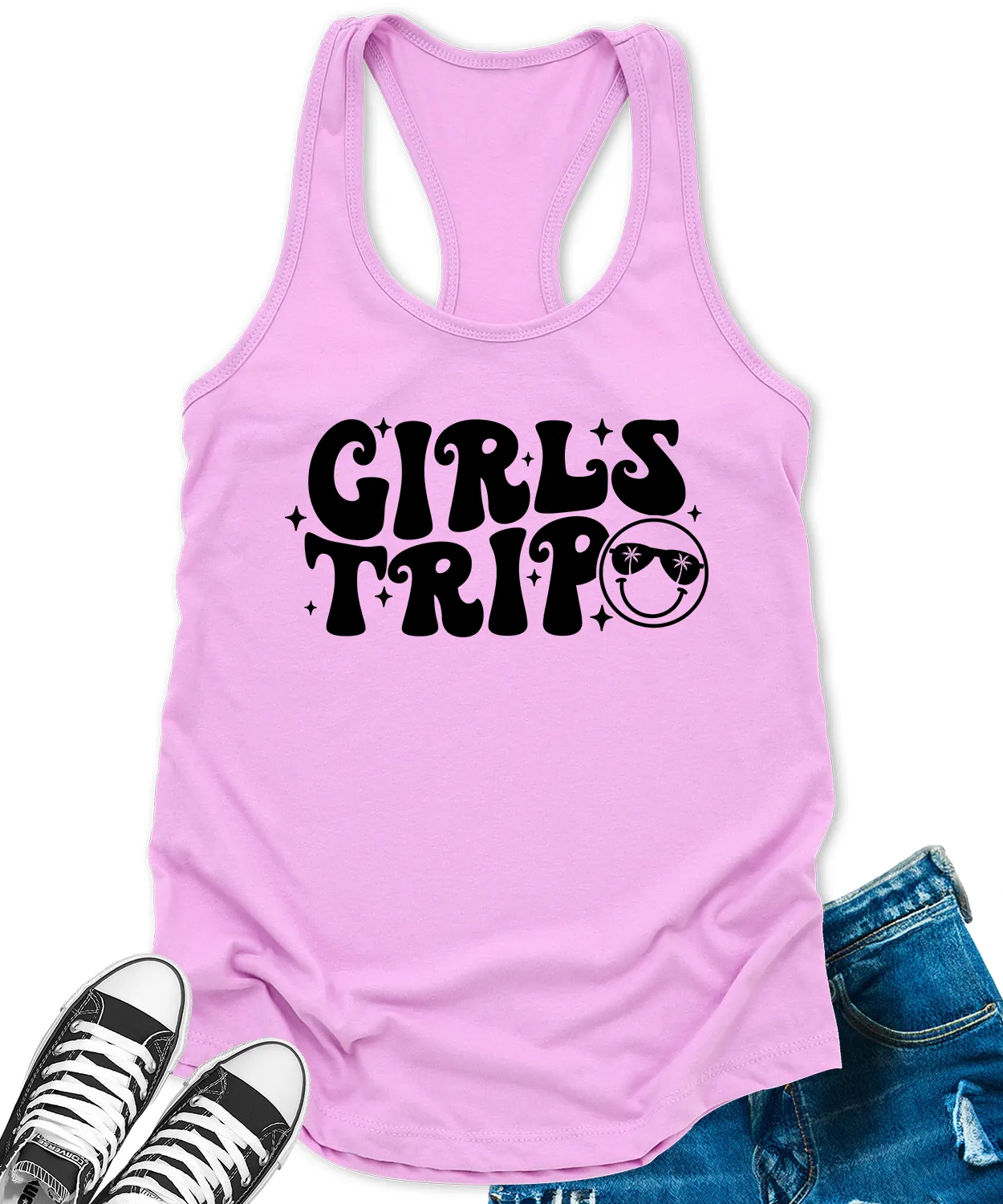 Girls Trip 2024 Tank Tops for Women Retro Letter Print Sleeveless Summer Racerback Top