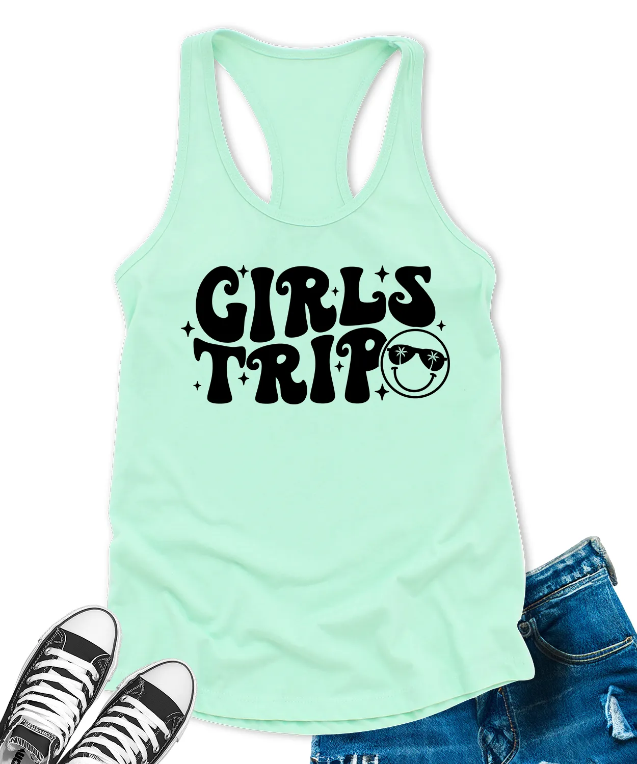 Girls Trip 2024 Tank Tops for Women Retro Letter Print Sleeveless Summer Racerback Top