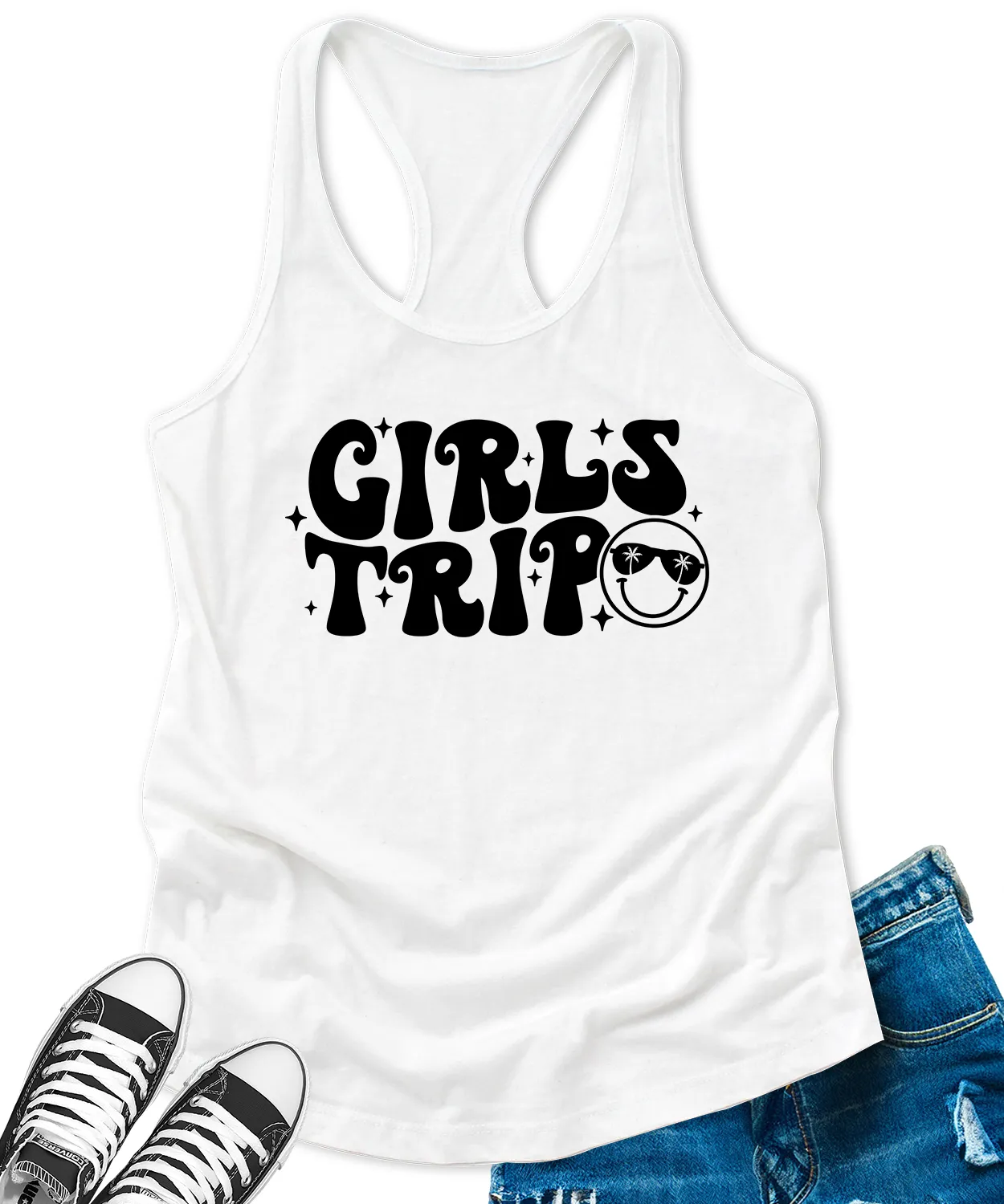 Girls Trip 2024 Tank Tops for Women Retro Letter Print Sleeveless Summer Racerback Top