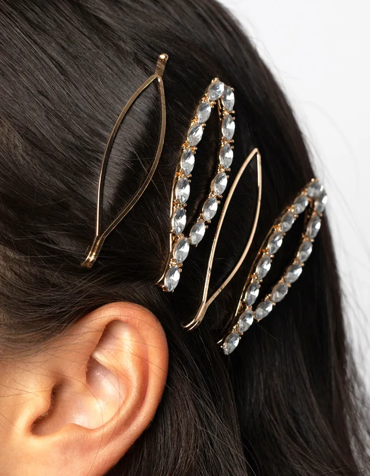 Gold Diamante Oval Clips