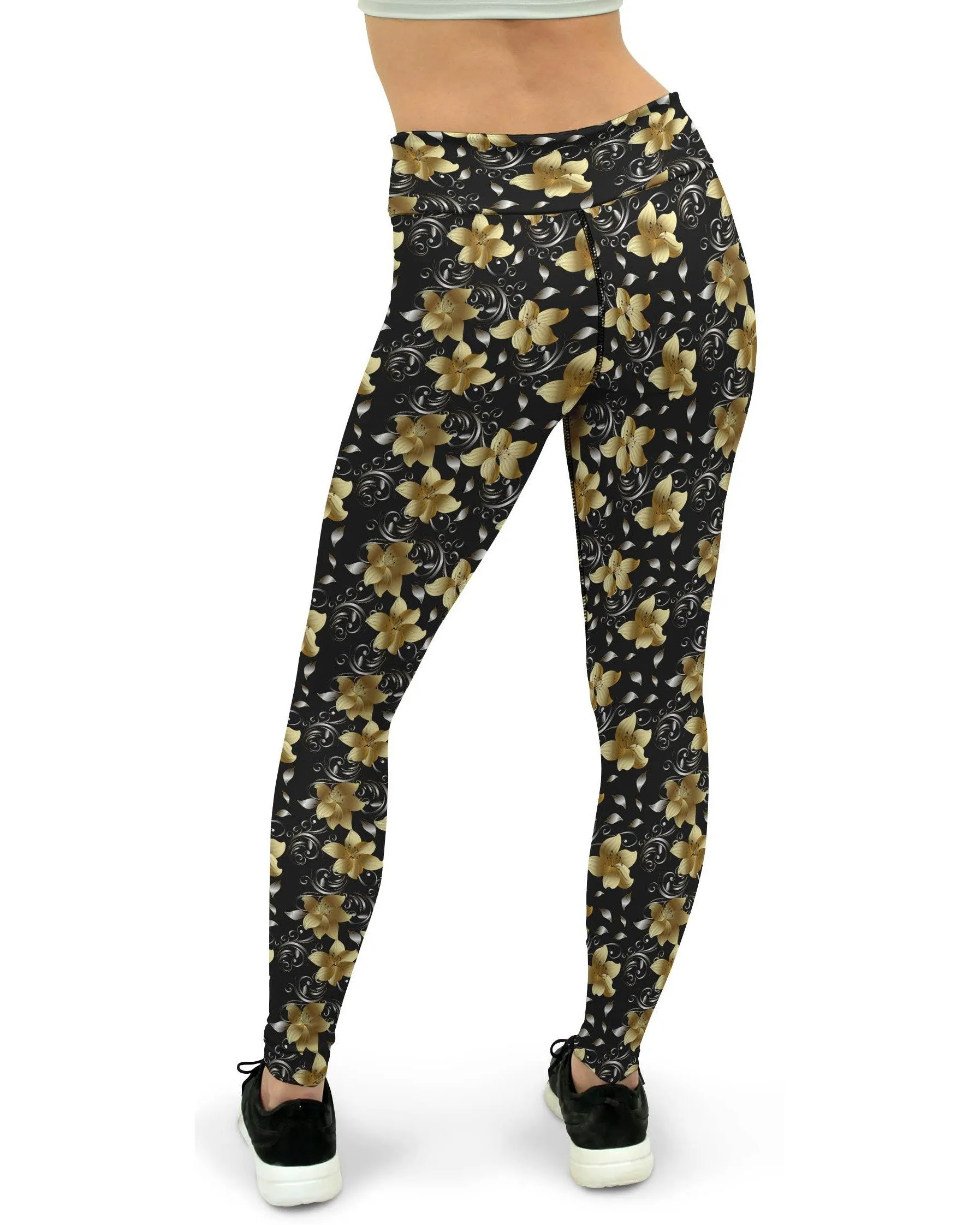 Golden Flowers Yoga Pants