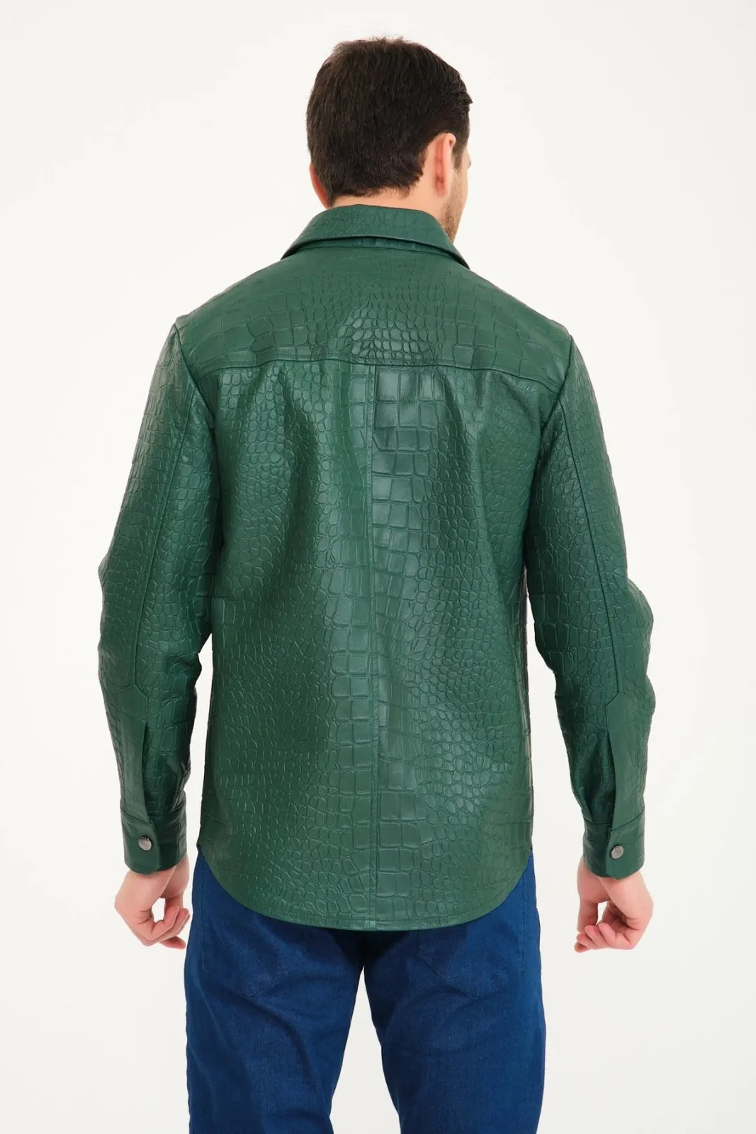 Green Crocodile Pattern Leather Jacket