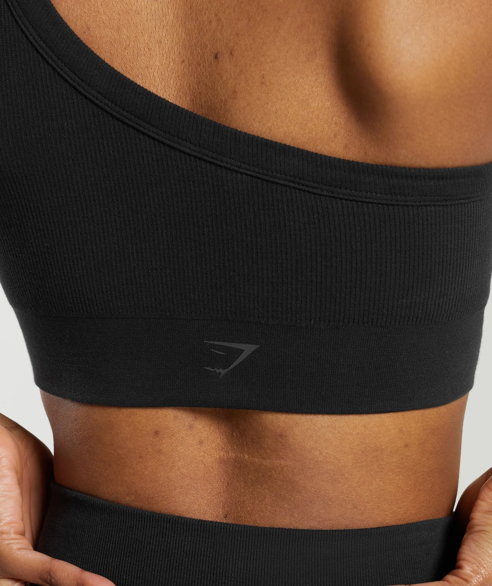 Gymshark Ribbed Cotton Seamless One Shoulder Bra - Black