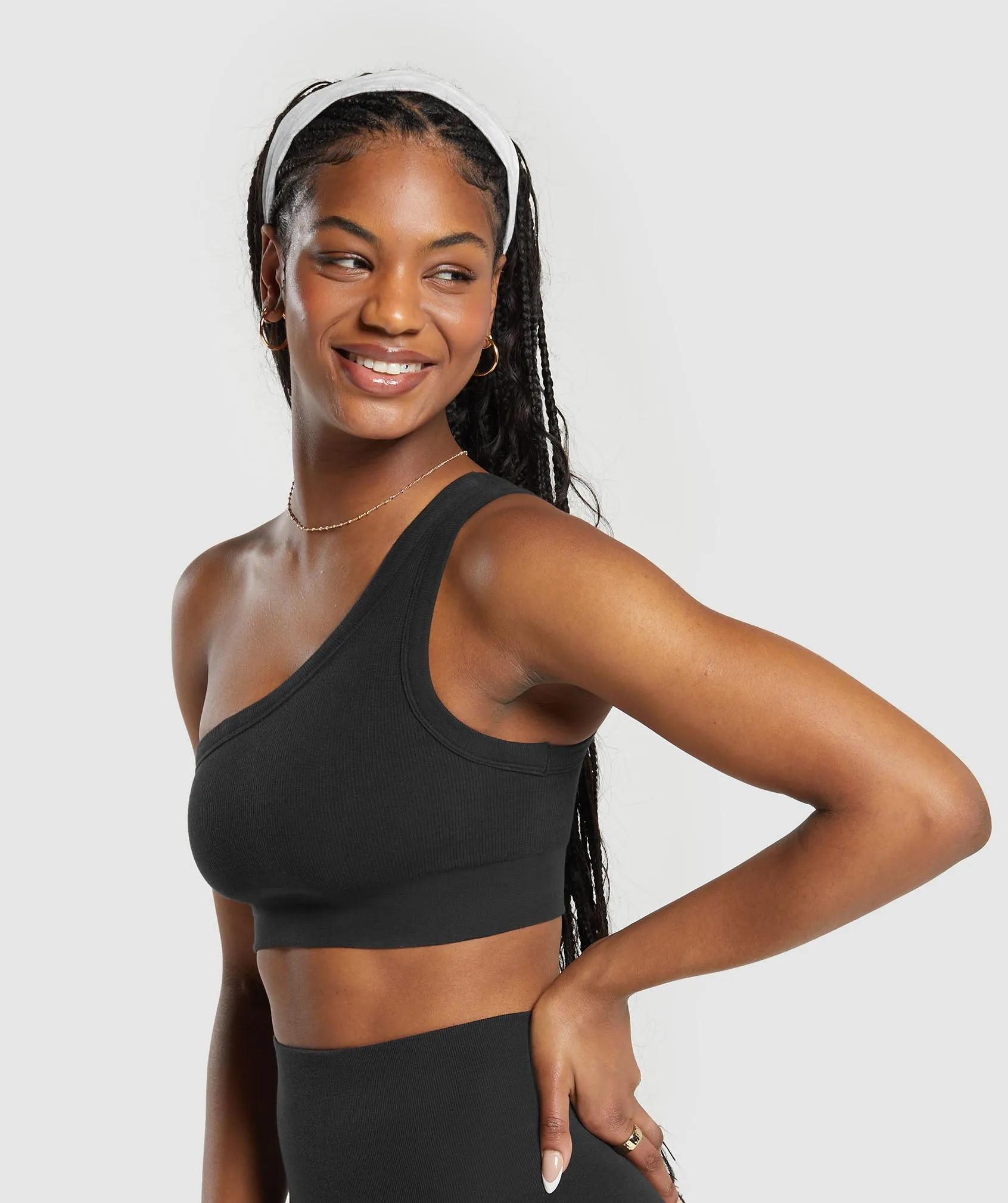 Gymshark Ribbed Cotton Seamless One Shoulder Bra - Black