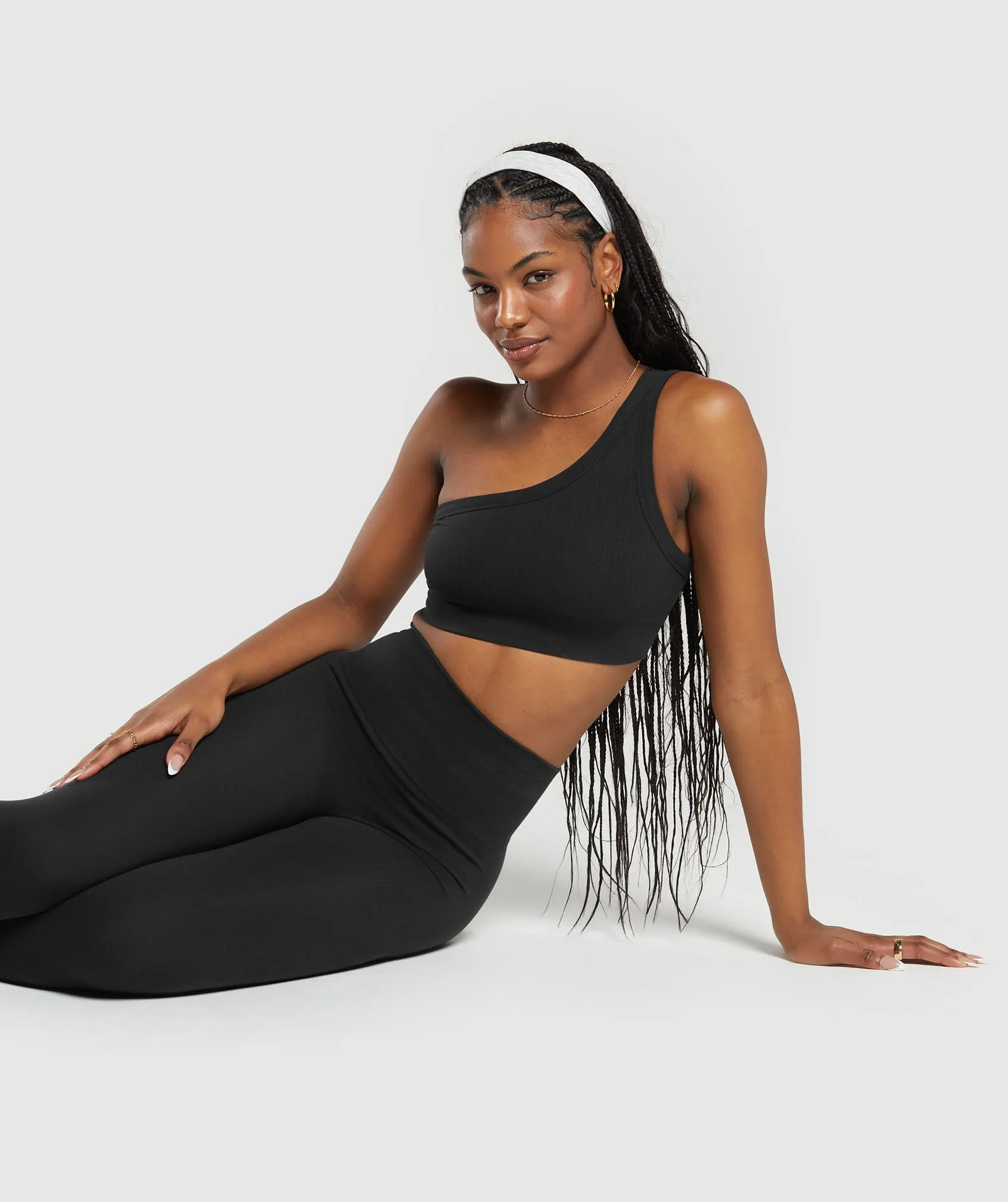 Gymshark Ribbed Cotton Seamless One Shoulder Bra - Black