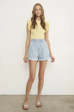 HIGH RISE PLEATED MOM SHORTS