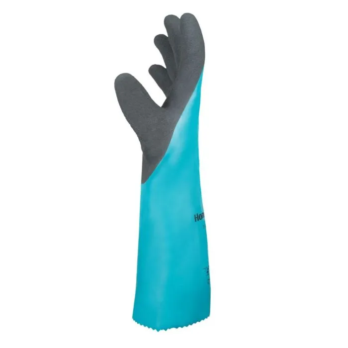 Honeywell Flextril 32-3015E/8M Nitrile Chemical Gloves, 101 Flocked, Angel Blue, 8/Medium, Pack of 12