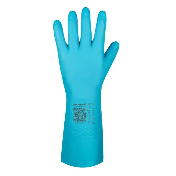 Honeywell Flextril 32-3015E/8M Nitrile Chemical Gloves, 101 Flocked, Angel Blue, 8/Medium, Pack of 12